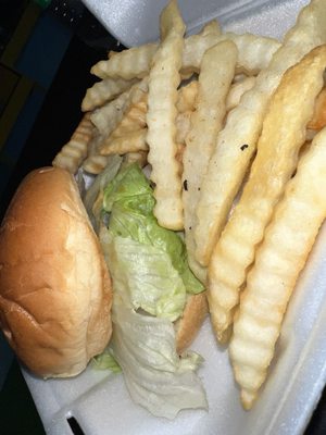 Jerk burger and fries