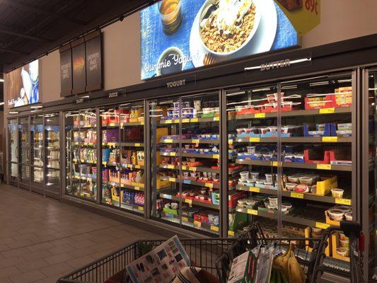 Dairy section. Lightweight, all-glass doors have great visibility and easy access. Nice update!