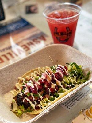 Mole roasted duck taco with watermelon sangria