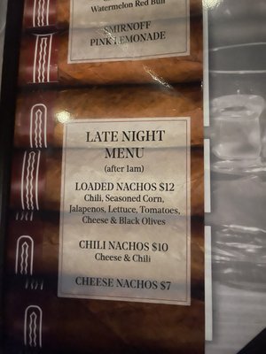 Late night menu