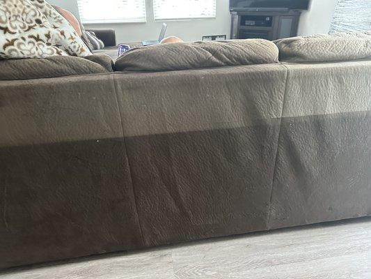 our couch is all brown. I have no idea what happened but it's bleached white at the top all around the couch?? It's ruined!