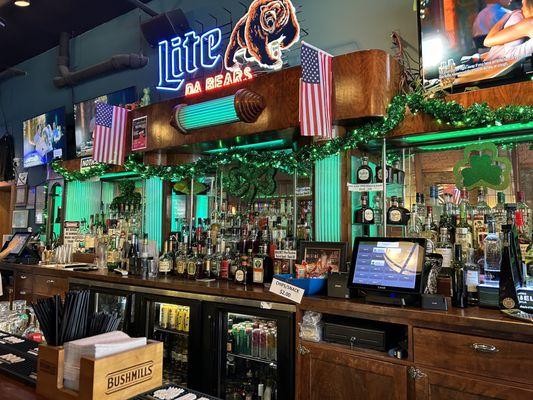 Bar area decorated for St Pattys day