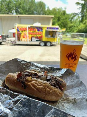 Rich steak with a lake tribe craft beer