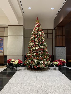 Beautiful Christmas tree inside of one of the parking garage lobbies.