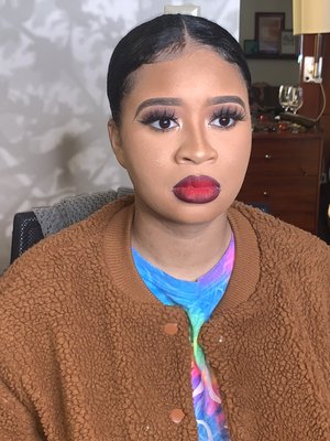 Soft glam and bold lips