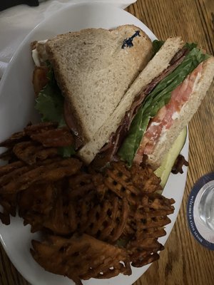 BLT on wheat and sweet potato fries