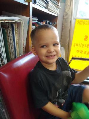 My shy boy after his first real barber haircut  Mr. Im was incredibly patient with him, reassuring him multiple times.