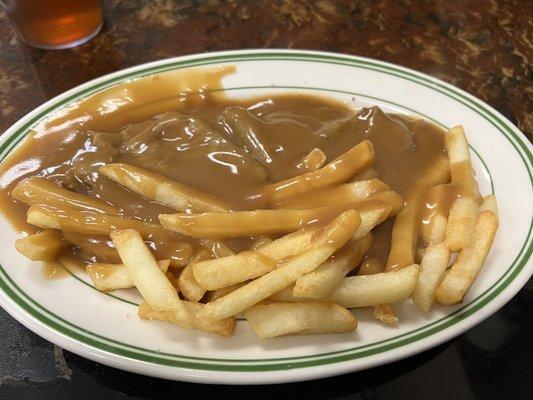 Large open faced Hot Beef Dinner with fries and gravy.  Soooo goooood!!!