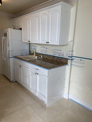 Setting up for Granite Countertop Cleaning and Sealing