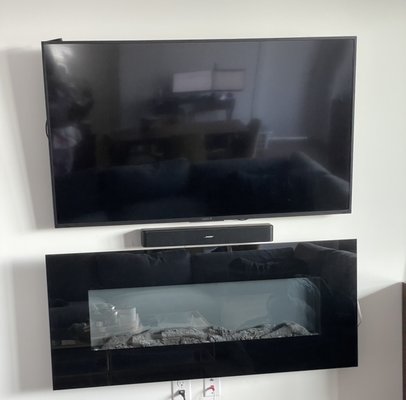 Tv, Sound bar and fireplace mount