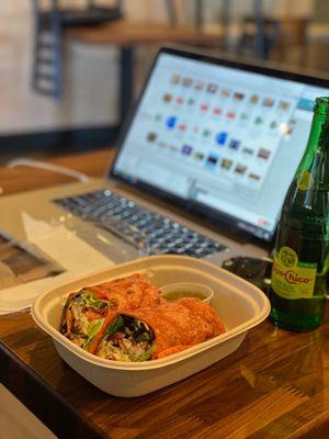 Getting some work done while enjoying this delicious wrap!!