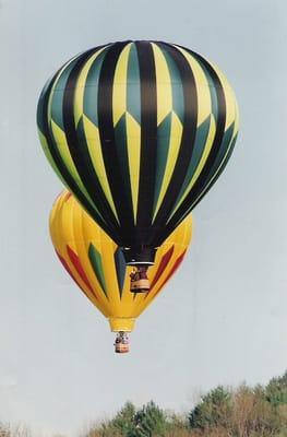 Balloons "Tranquility" and "The Pirate" flying over Central Massachusetts