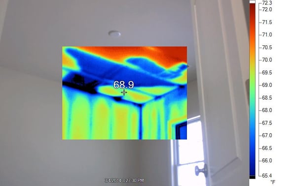 Thermal image showing poorly insulated attic.