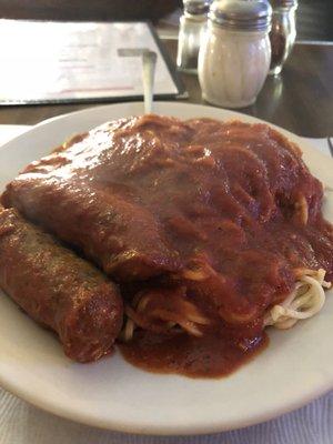 Homemade noodles with homemade sausage