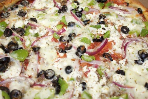 SO FRESH! A delicious Greek Pizza!!!!