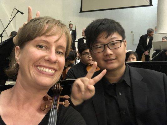 Tasha with a CYOSC student at a rehearsal with the Saddleback Master Chorale