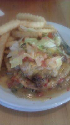 Smothered Burger with green.