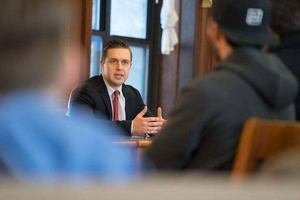 Kevin Smith speaks to students at his alma mater, Providence College about the versatility of a history degree.