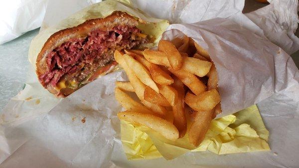 Double colossal burger and fries