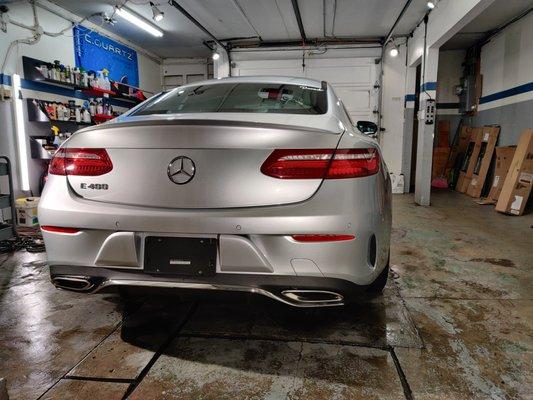 2019 Mercedes E400 Level 2 exterior:  Wash, iron fallout remover, claybar, 1 step paint correction to remove swirl marks