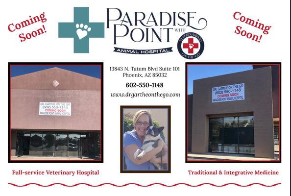 Coming Soon!  Summer 2019 we are combining our mobile practice with a BRAND NEW animal hospital.  Introducing Paradise Point Animal Hospital