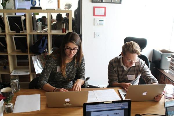 Two of the Code for America Fellows participating in Civic Design Camp 2014