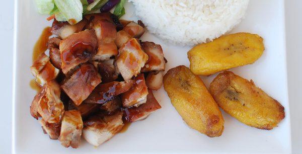 Chicken teriyaki with baked plantains