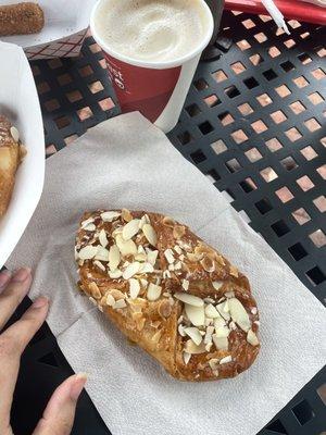 Almond Croissant and oatmilk cortadito