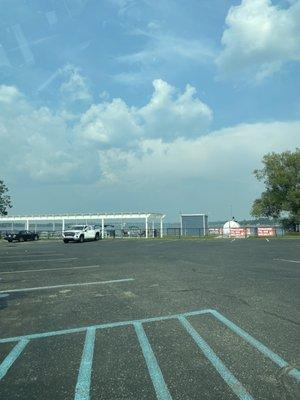 Parking lot view of lake