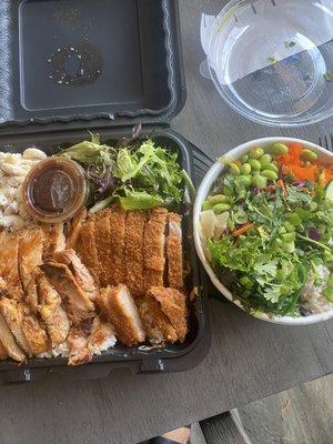 Combo plate with bbq chicken and tonkatsu! Poke bowl!! Fresh & Fast service !