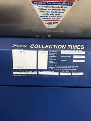 Collection times for self service drop off.