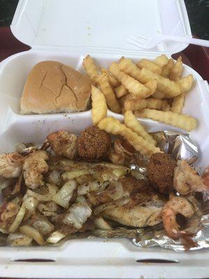 2 Fish / 6 Shrimp plate.  Like the old Wendy's commercial...."Where's the shrimp?" super tiny about the size of a quarter.