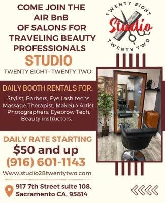 Booth & Studio Rental for traveling professionals in the beauty and barber industry.