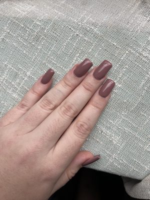 Manicure, acrylic with regular polish.