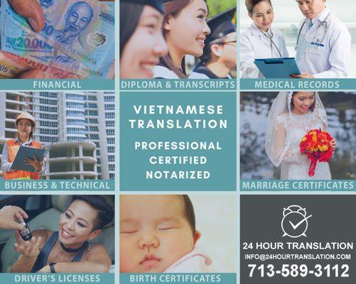 24 Hour Translation offers Vietnamese translation services in Houston. We translate legal, medical, academic, technical & USCIS documents.