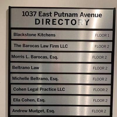 Our directory in lobby provides information to help locate us.