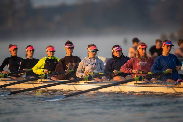 Crews getting warmed up to race at our hosted regatta Head of the Snohomish