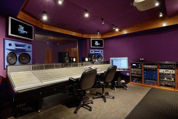 Studio D Control Room with the current console, an 80 Channel SSL 9000j.