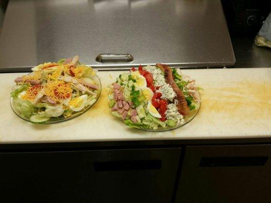 Our two most popular salads: the Chef on the left and our Cobb on the right.