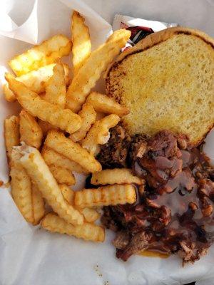 Beef sandwich and French fries