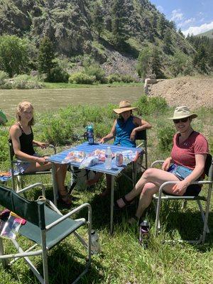 Enjoying lunch by the Salmon River