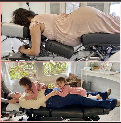 Look at this beutiful Mama of twins getting relief from her chiropractic treatment with Dr. Gina.