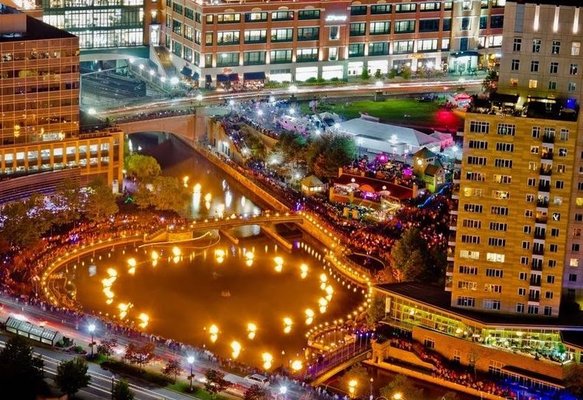 Waterplace bridge during Waterfire on the lower right.