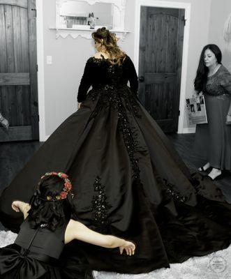 Beautiful bride rocking a fabulous black wedding dress.