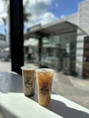 Roasted Oolong Milk Tea, orange grapefruit yakult with coconut jelly