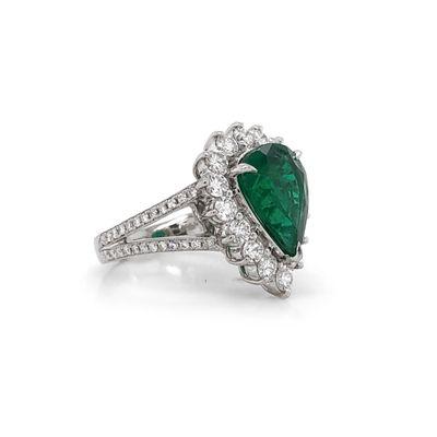 Emerald Pear Diamond Platinum Ring