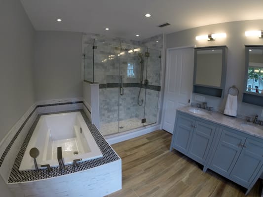 Master Bathroom Remodel With Tiled Shower in Renovation Project in Essex CT www.shawremodeling.com #bathroom #design #essex #ct