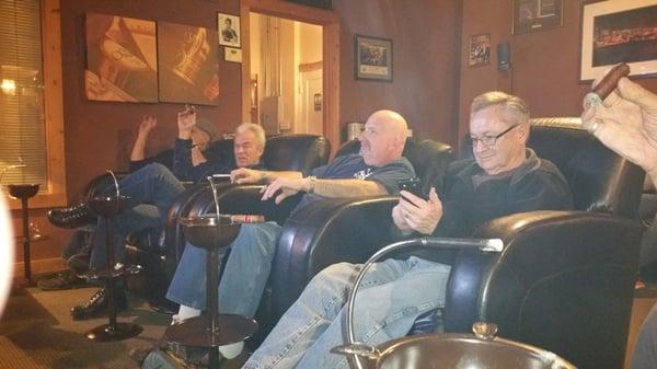 The men watching hockey at Tribeca