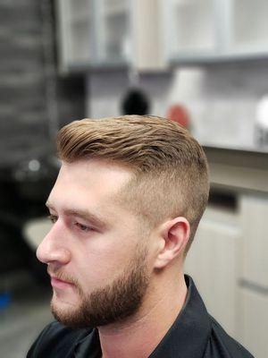 Classic haircut with a beard line up