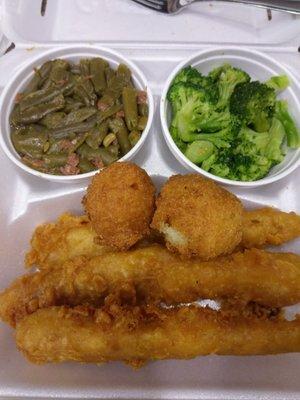 3pc Fish w/Green Beans and Steamed Broccoli